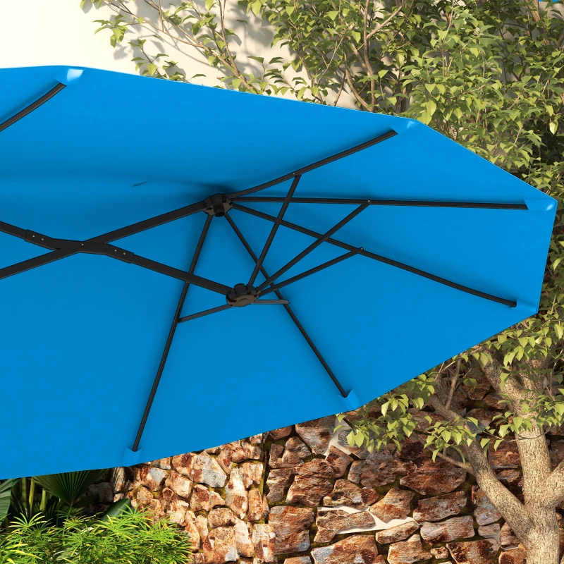 Outsunny Double-sided Patio Umbrella, 9.5' Outdoor Umbrella with Push Button Tilt and Crank, 3 Air Vents and 12 Ribs, Cyan Blue