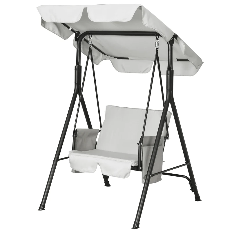 Outsunny 1-Seat Outdoor Porch Swing Patio Swing with Adjustable Canopy, Removable Seat and Back Cushion for Garden, Poolside