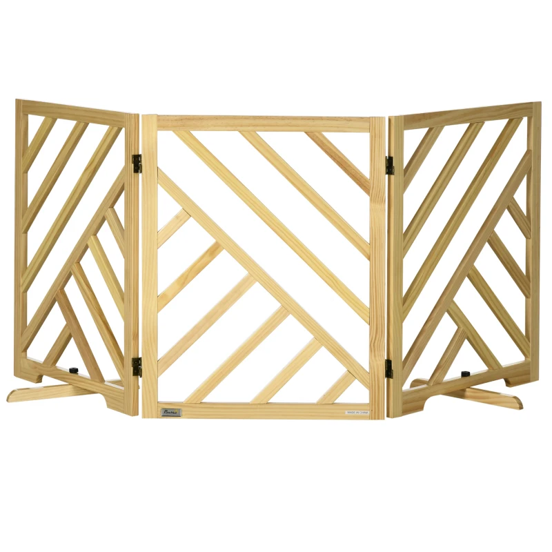 PawHut Foldable Gate with Ultra-Stable Feet, Medium & Small Dog Gate Freestanding with Two-Way Hinges, Wooden Dog Gate Dog Accessories