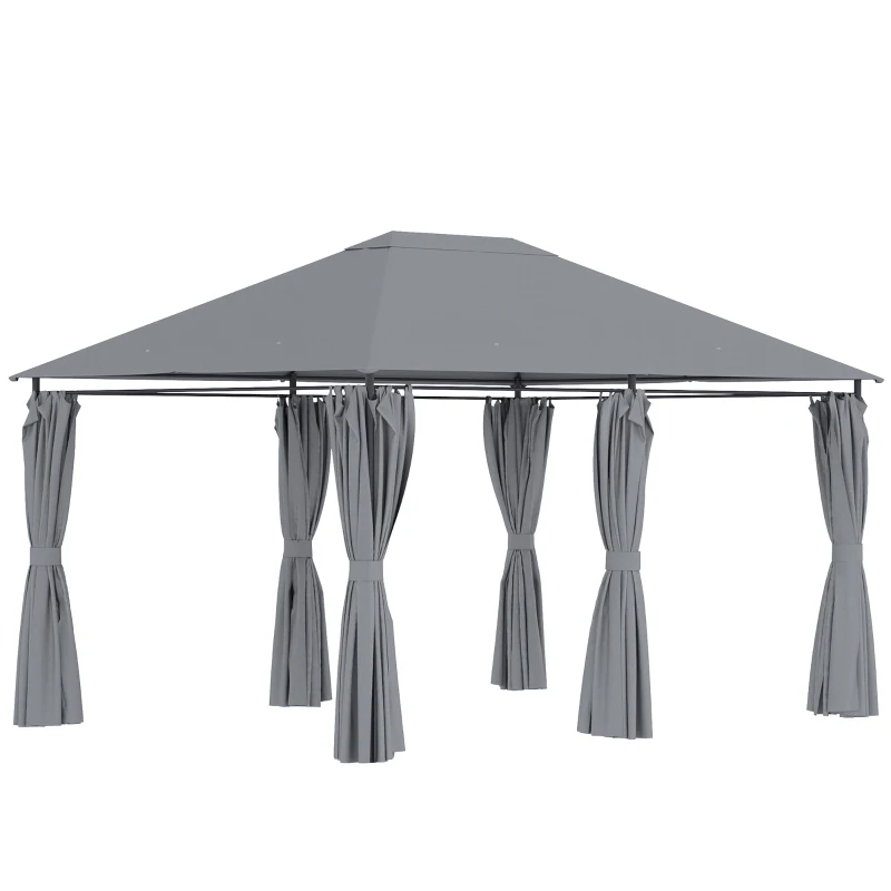 Outsunny 13'x 10' Soft-top Steel Patio Gazebo Canopy Party Tent with 6 Removable Curtains and Drainage Holes, Grey