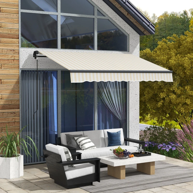 Outsunny 8' x 6.5' Retractable Awning, 280gsm UV Resistant Sunshade Shelter for Deck, Balcony, Yard, Beige and White