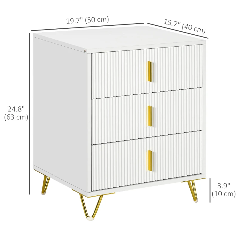 HOMCOM Drawer Chest, 3-Drawer Storage Cabinet Unit with Metal Legs for Living Room, 19.7"x15.7"x24.8", White