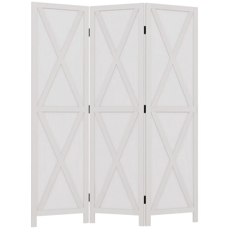 HOMCOM 3-panel Wall Partition Farmhouse Room Separator with Foldable Design Wooden Frame 5.6FT, White
