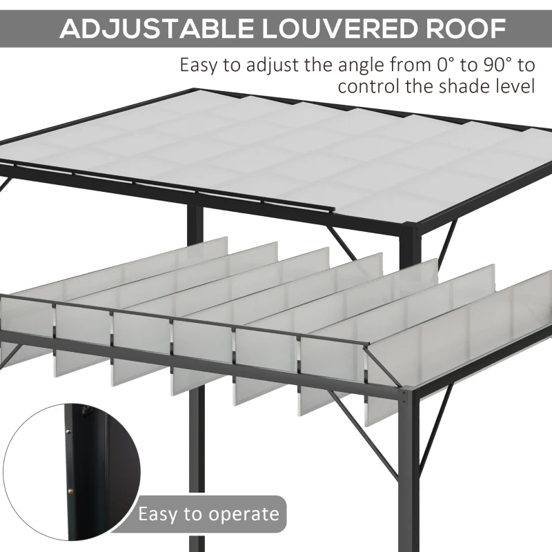 Outsunny Outdoor Louvered Pergola 9.5' x 8' Aluminum Patio Gazebo Sun Shade Shelter with Adjustable Breathable Mesh Roof, White