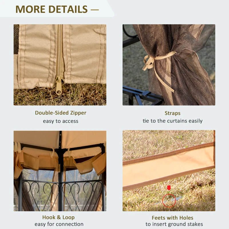 Outsunny 10' x 10' Outdoor Patio Gazebo Canopy with Double Tier Roof, Removable Mesh Nettings, Display Shelves, Beige