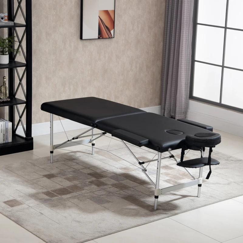 HOMCOM 83" 2 Section Foldable Massage Table Professional Salon SPA Facial Couch Tatoo Bed with Carry Bag Black