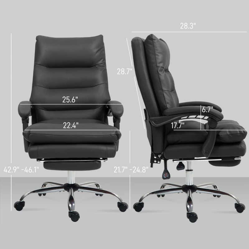 Vinsetto Microfibre Massage Office Chair, Heated Reclining Chair with Footrest, Double-tier Padding, Swivel Wheels, Black