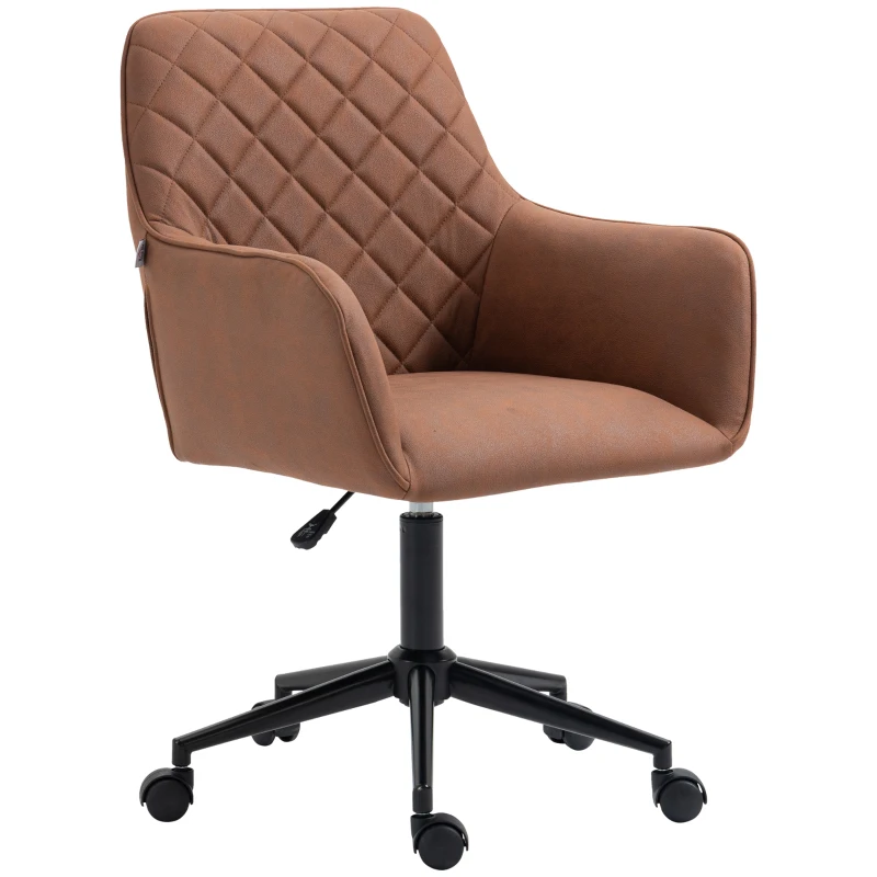 Vinsetto Mid Back Modern Home Office Chair Swivel Computer Desk Chair with Adjustable Height, Microfiber Cloth, Diamond Line Design, and Padded Armrests, Brown