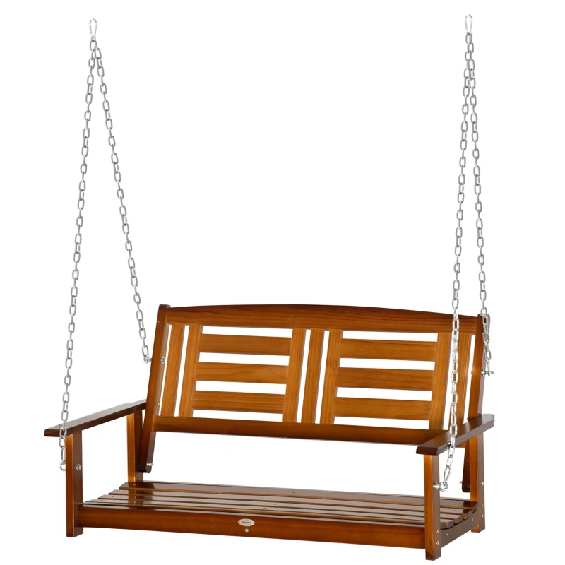 Outsunny 2 Person Front Porch Swing, Hanging Patio Swing, Outdoor Swing Bench with Pine Wood Frame and Hanging Chains for Garden and Yard