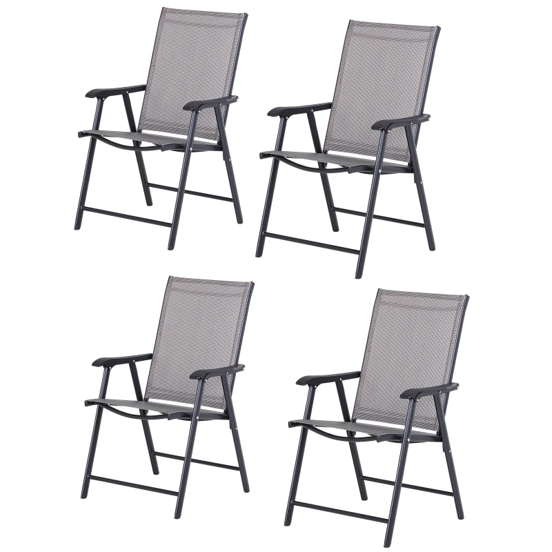 Outsunny Set of 4 Outdoor Folding Chairs, Stackable Patio Dining Chairs with Armrests, Metal Frame, Gray