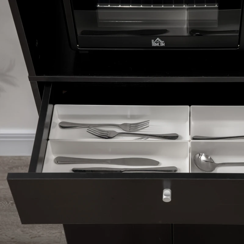 HOMCOM Compact Kitchen Pantry Buffet Server Hutch Storage Cabinet  with Microwave Oven Stand Drawer and Shelves, Black