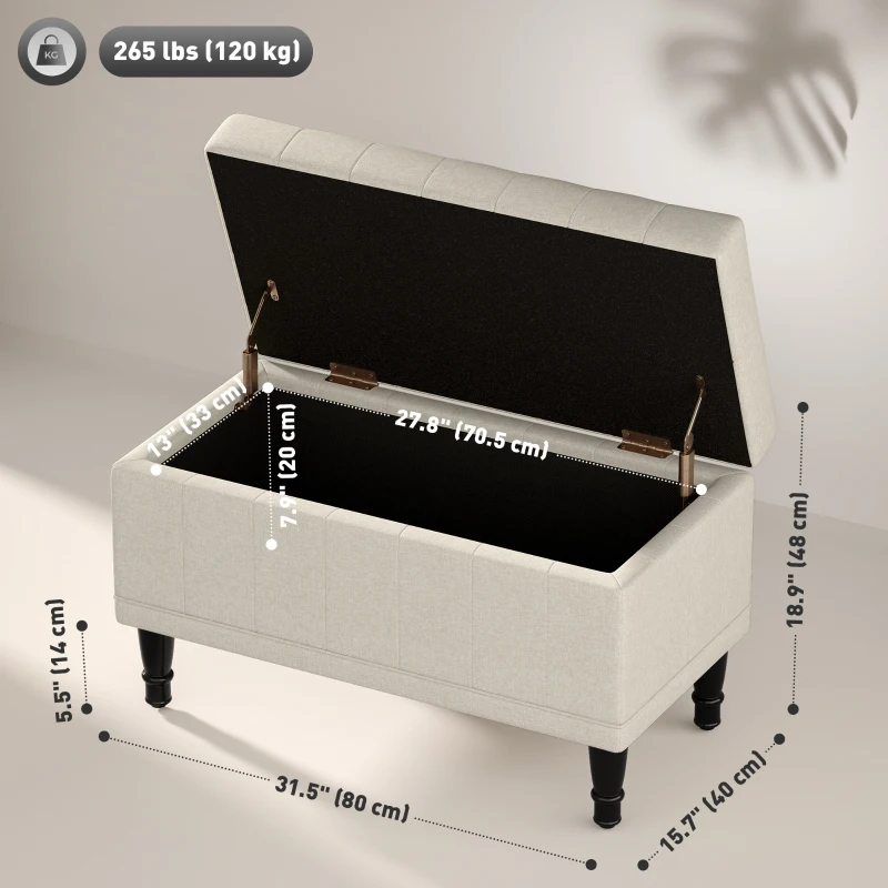 HOMCOM Storage Ottoman, Linen Fabric End of Bed Bench with Button Tufted Storage Bench for Bedroom, Beige