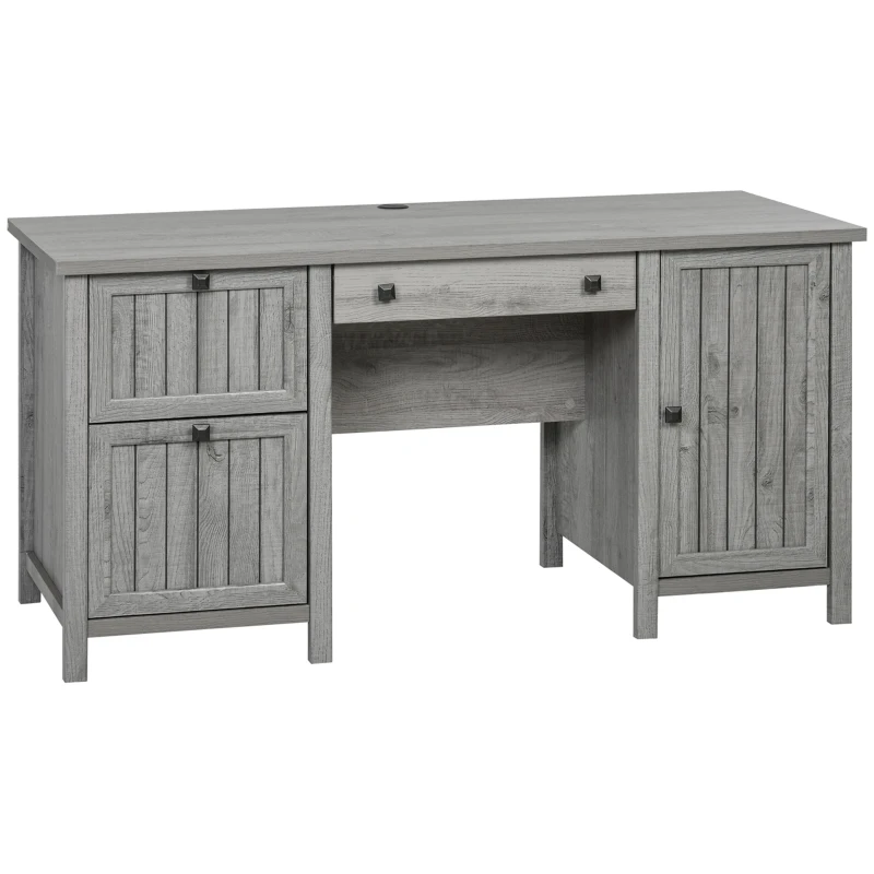 HOMCOM Vintage Executive Computer Desk, Home Office Work station, Student Table with Cabinet & 3 Drawers for Hanging Files, Grey