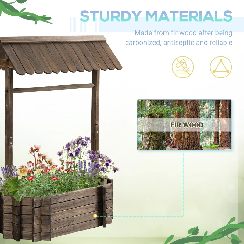 Outsunny Wishing Well Planter, Wooden Raised Garden Bed, Ornamental Outdoor Flower Planter for Outdoor Garden, Yard, Lawn, and Home Decor