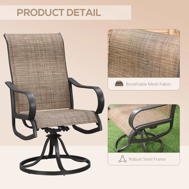 Outsunny 5 Piece Garden Patio Dining Furniture, Outdoor Conversation Set, 37" Dinner Table with Umbrella Hole, 4 Rocking Swivel Chairs for Garden, Lawn, Backyard, Coffee Bean Brown