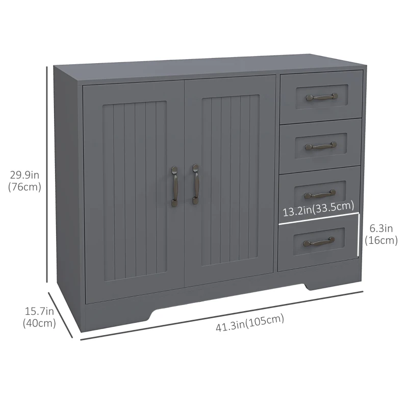 HOMCOM Modern Kitchen Storage Cabinet, Sideboard Buffet Cabinet with Drawers and Beadboard Door, Grey