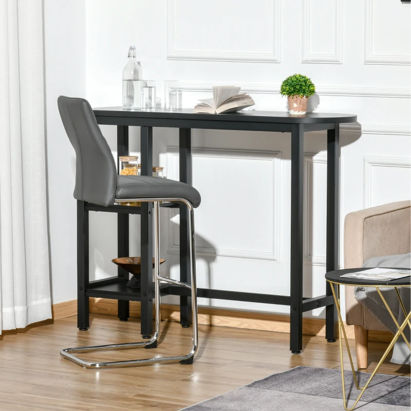 HOMCOM Modern Bar Table, Pub Table, Accent Console Table with Side Storage Shelf & Metal Frame, Black
