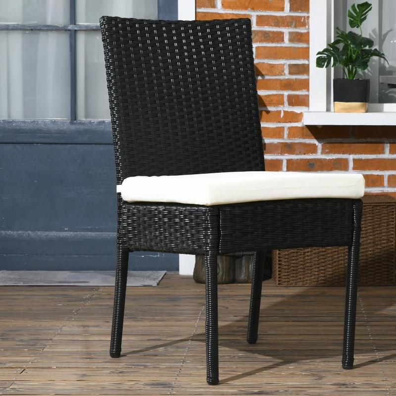 Outsunny 4 PE Rattan Outdoor Dining Chairs with Cushions, Patio Wicker Dining Chairs with Backrest, Black