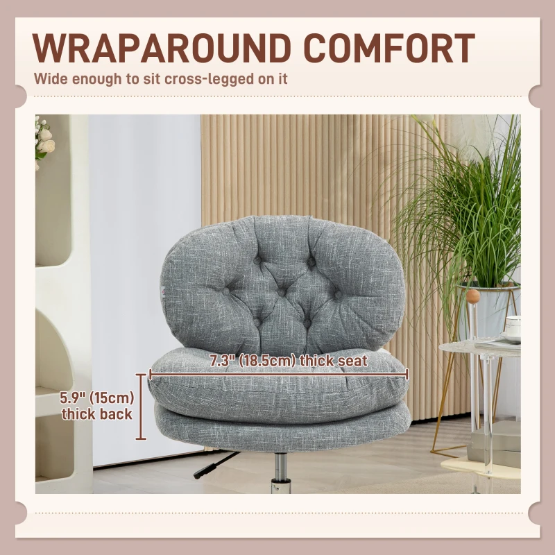 HOMCOM Computer Desk Chair, Armless Office Chair with Wide Padded Seat and Adjustable Height, Grey