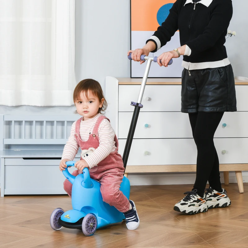 Qaba 3-in-1 Ride On Push Car, Kids Scooter, Sliding Walker, Push Rider, with Adjustable Handlebar, 3 Balanced Wheels, Removable Storage Seat, for Boys and Girls Aged 2-6 Years Olds, Blue