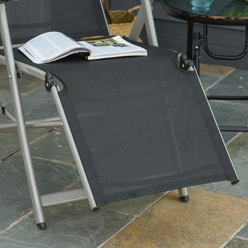Outsunny Foldable Lounge Chair with 10-Positions Adjustable Backrest & Footrest for Deck, Backyard, Beach, Porch, Black
