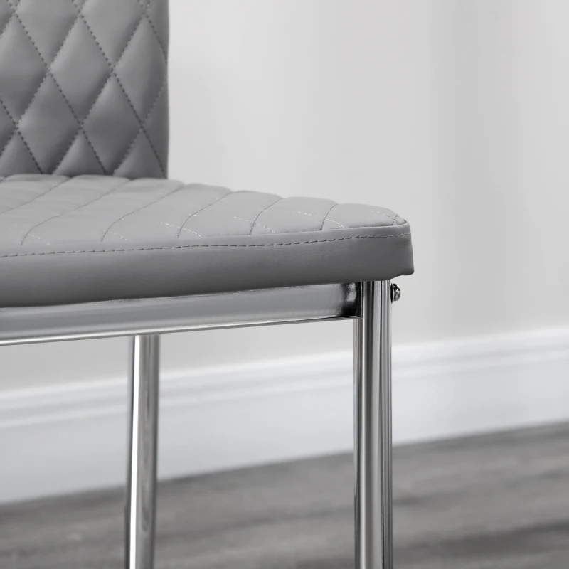 HOMCOM Kitchen Chairs Set of 4, Dining Chairs w/ Faux Leather Upholstery and Steel Legs for Living Room, Dining Room, Grey