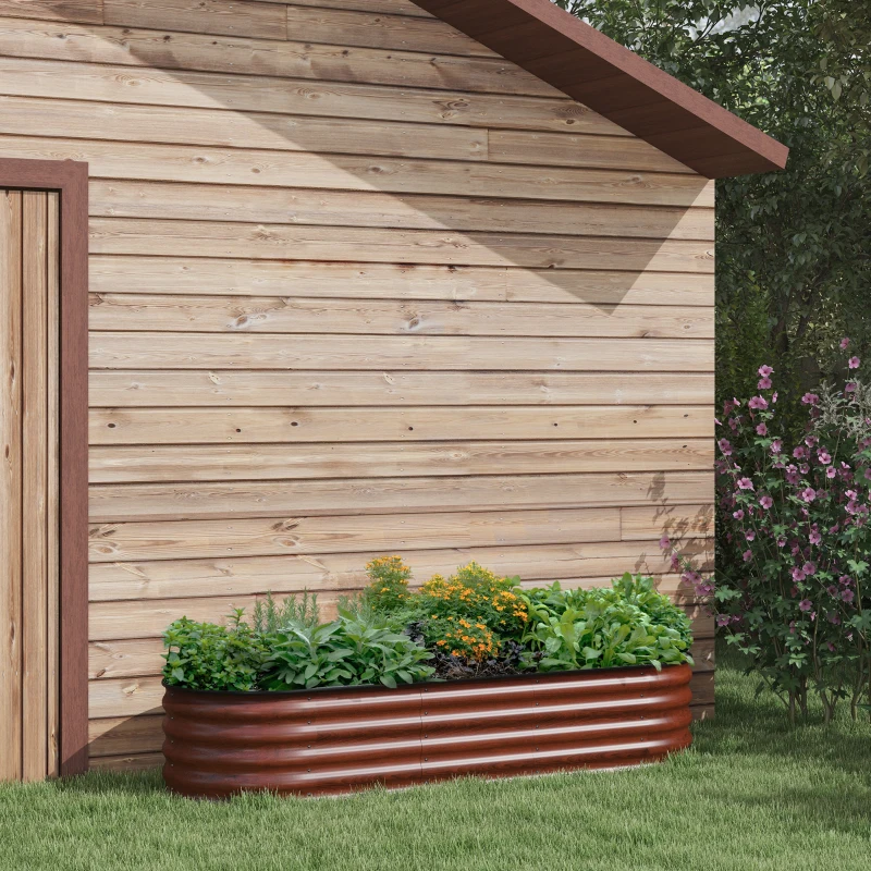 Outsunny 6.4' x 2' x 1.4' Galvanized Raised Garden Bed Kit, Metal Planter Box with Safety Edging, Brown