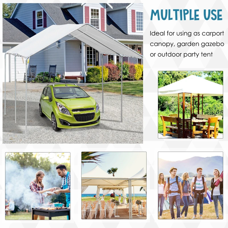 Outsunny 9.6' x 19.5' Carport Heavy Duty Galvanized Car Canopy w/ Included Anchor Kit, 3 Reinforced Steel Cables, White