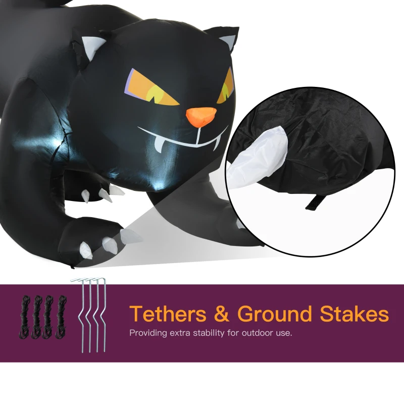 HOMCOM 4Ft Tall Halloween Inflatable Black Cat Airblown Outdoor Yard Decoration Holiday Garden Decor