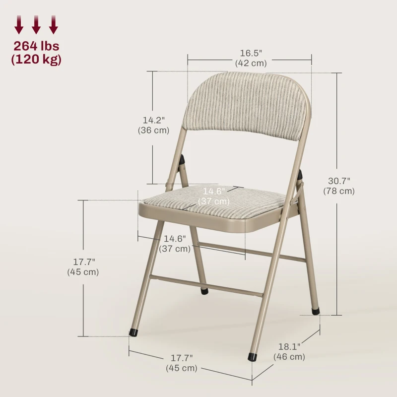 HOMCOM Set of 4 Metal Foldable Chairs, Linen Fabric Padded Folding Chairs with Cushion Seat and Open Back for Indoor, Beige