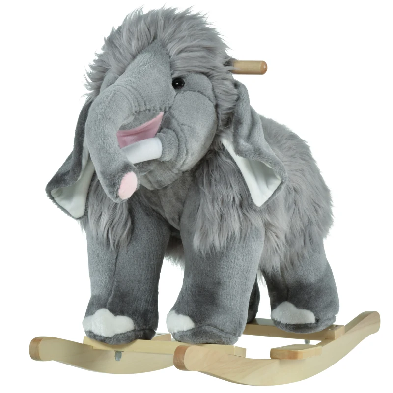 Qaba Kids Ride-On Rocking Horse Toy Mammoth Style Rocker with Fun Music & Soft Plush Fabric for Children 3+ Years