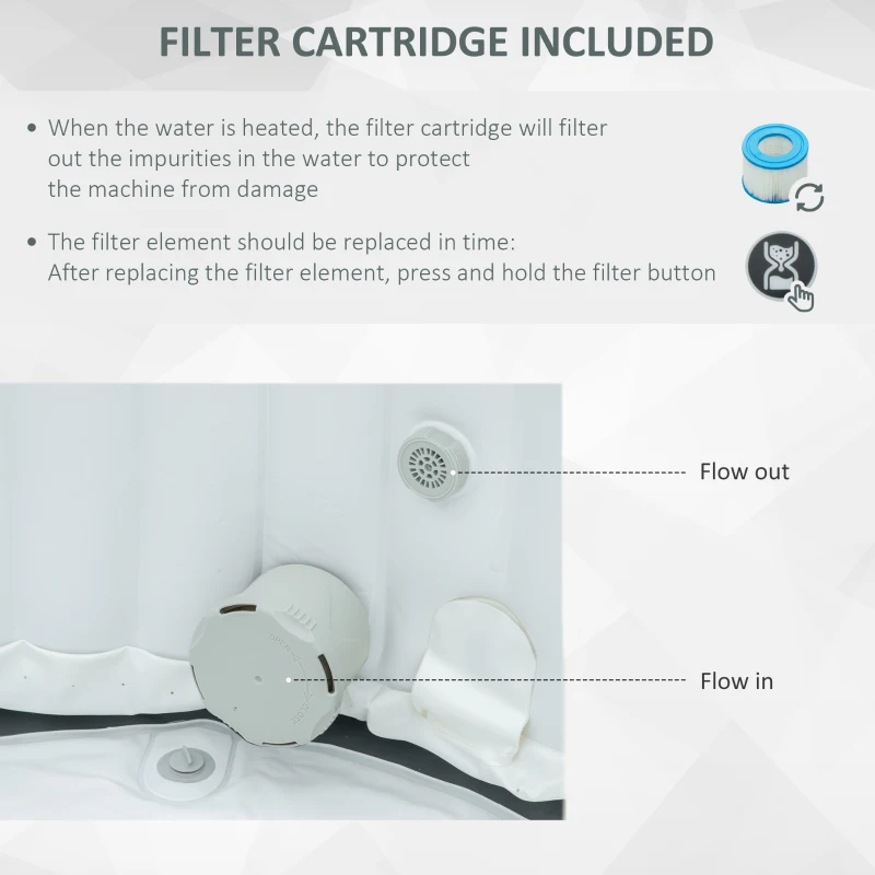 Outsunny 4-6 Person Inflatable Portable Hot Tub Outdoor Round Heated Spa with 108 Jets, Cover, Filter Cartridges, Dark Blue