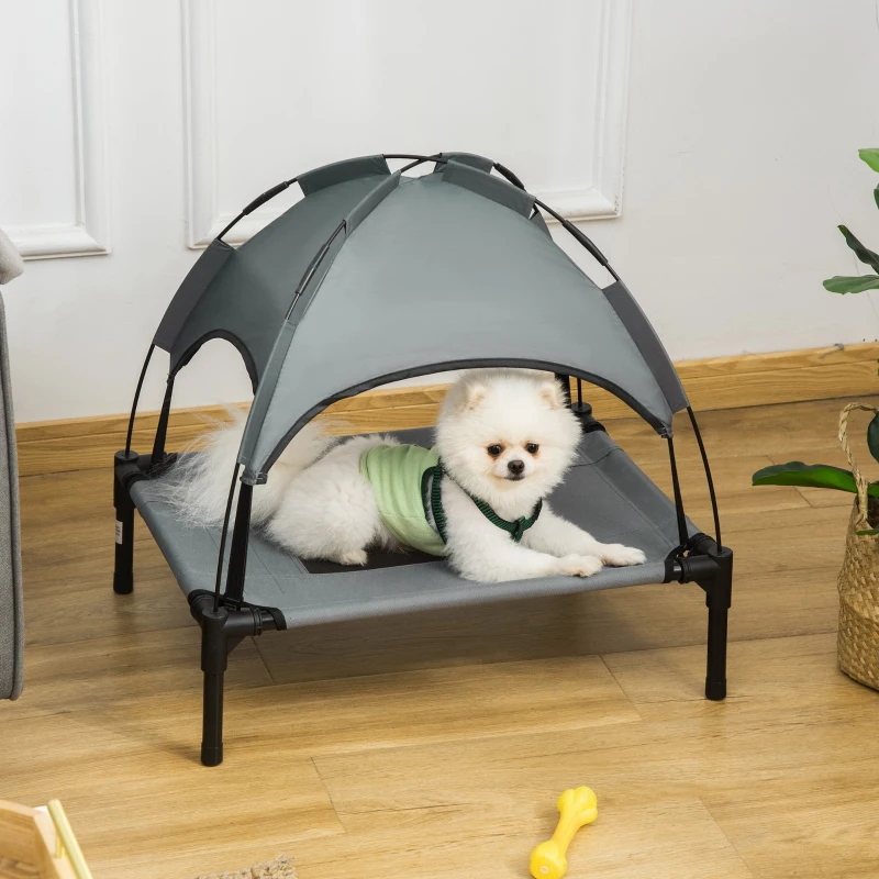 PawHut Elevated Dog Bed with Removable Canopy, Outdoor Dog Cot with UV Protection Canopy Shade, 24 inch Pet Bed for Camping, Gray
