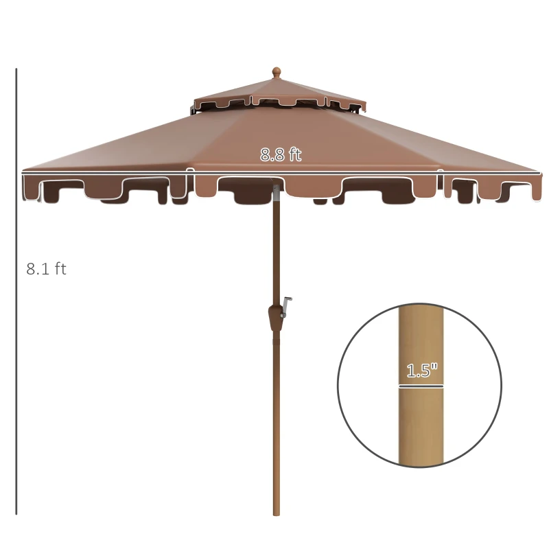 Outsunny 8.8' Patio Umbrella with Push Button Tilt and Crank, Brown