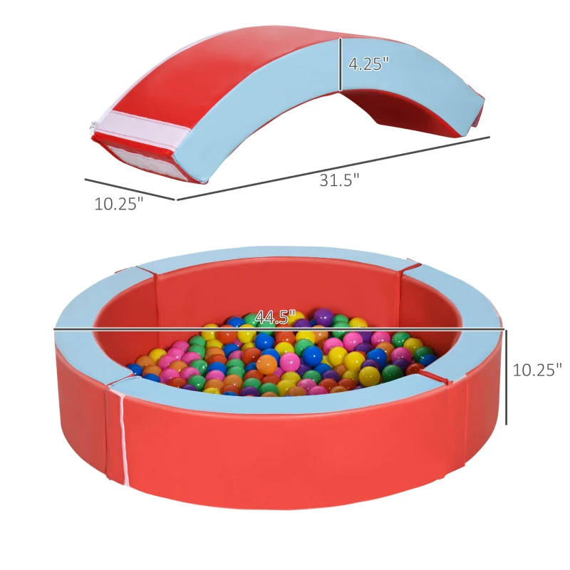 Outsunny Foam Kids Ball Pit Pool with Removable & Washable Cover, 45" x 10" Round Ball Pit for Toddlers with 200 Ocean Balls, Soft Baby Playpen, Red