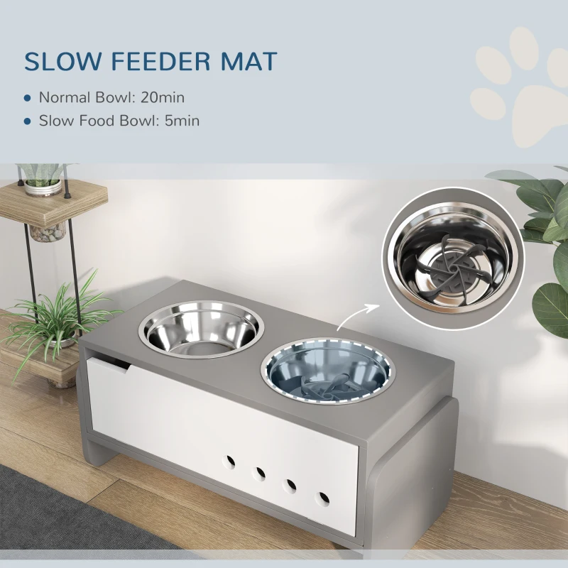 PawHut Elevated Dog Bowls, 3 Height Adjustable Raised Dog Bowls w/ Slow Feeder Mat, Stand, for Medium to Extra Large Dogs