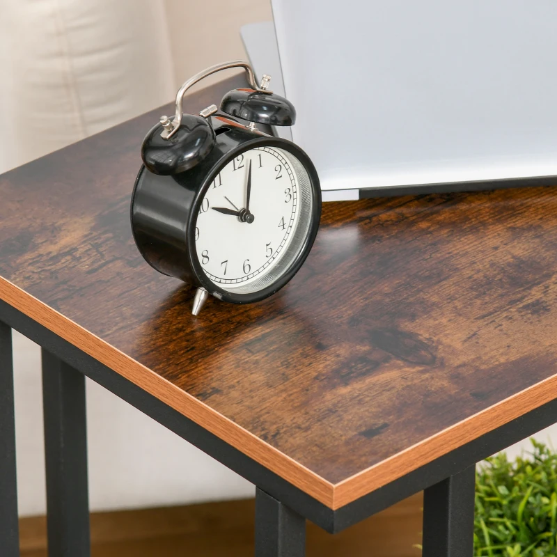 HOMCOM Mobile Sofa Side Table, C Shaped End Table Couch Table with Metal Mesh Shelf, Rolling Castors for Living Room, Bedroom, Rustic Brown