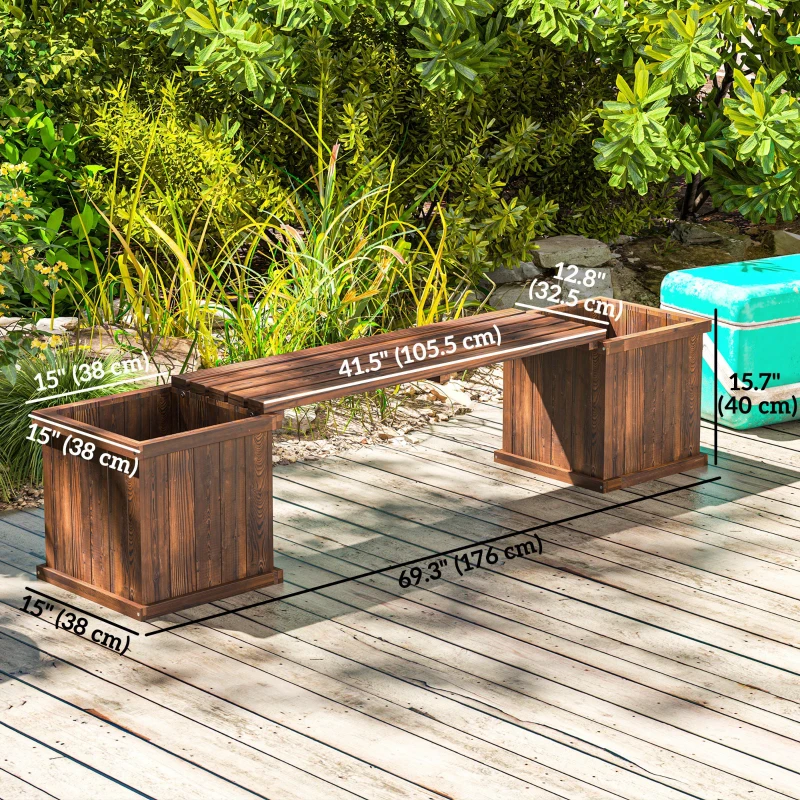 Outsunny Garden Planter with Raised Garden Bed Bench for Patio Park, 69.25" x 15" x 15.75", Carbonized