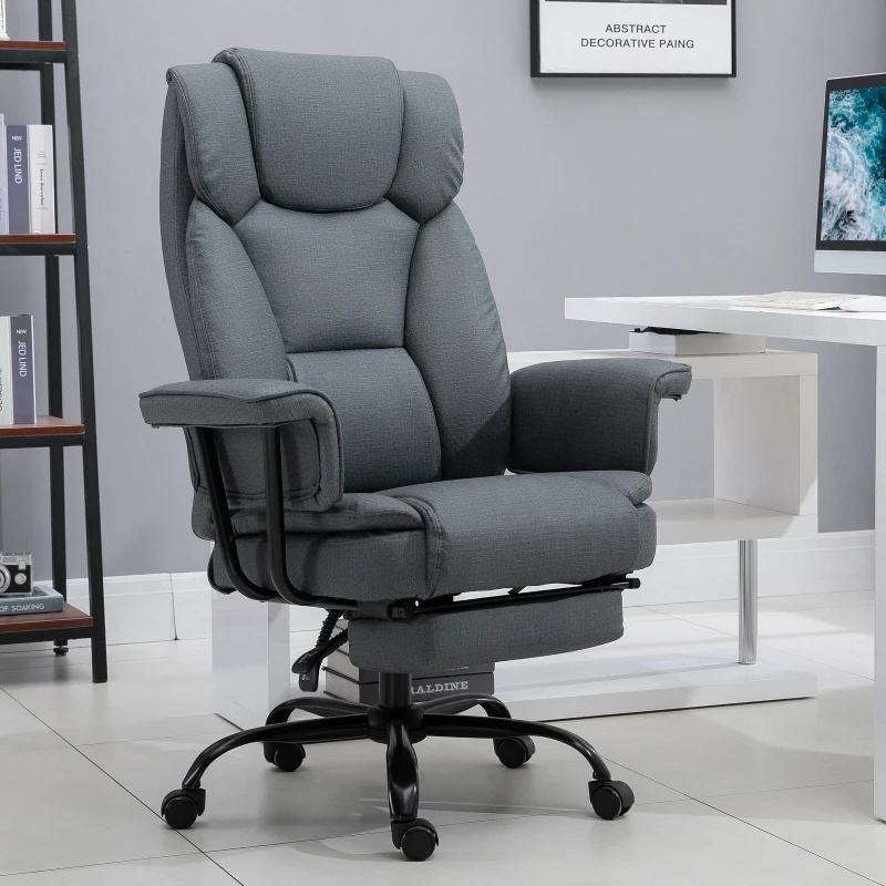 Vinsetto Swivel Reclining Office Chair with Ergonomic with Footrest, Grey
