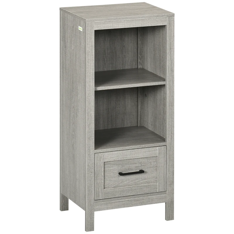 kleankin Short Bathroom Storage Cabinet, Bathroom Organizer with Open Compartments and Drawer for Living Room, Gray