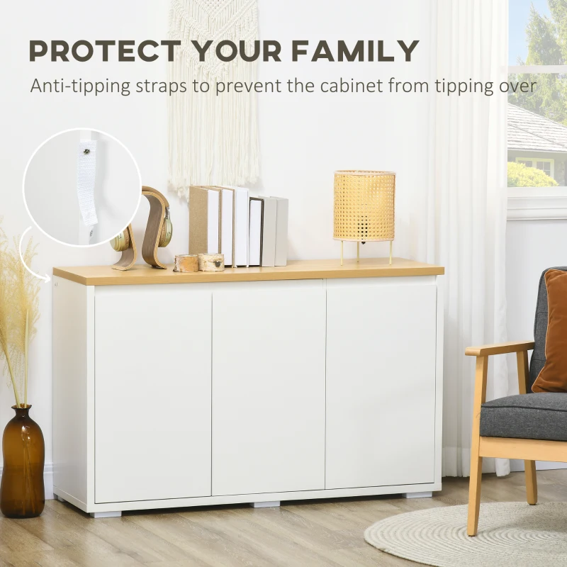 HOMCOM Sideboard Cabinet, Buffet Table with 3 Doors and Adjustable Shelves for Living Room, Entryway, White