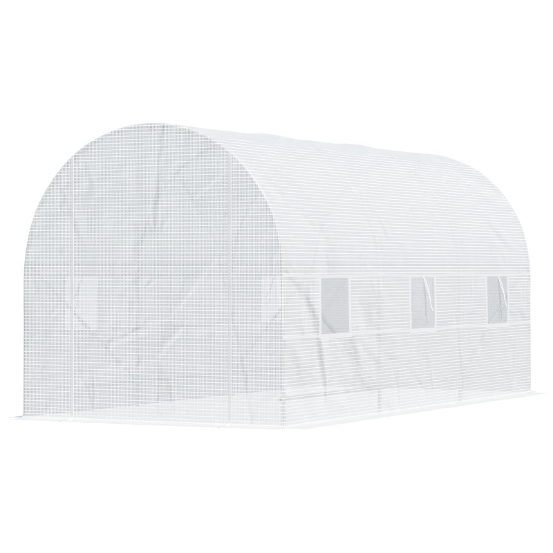Outsunny 15' x 7' x 7' Walk-In Tunnel Greenhouse, Large Garden Hot House Kit with 6 Roll-up Windows & Roll Up Door, Steel Frame, White