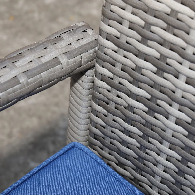 Outsunny 3 Pieces Wicker Patio Furniture Set, Rattan Bistro Set with Coffee Table and Cushions, Outdoor Conversation Set for Garden, Porch, Balcony, Blue