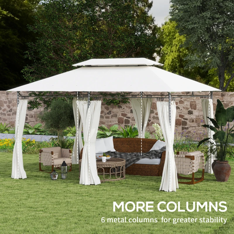 Outsunny 10' x 13' Double Roof Patio Gazebo, Outdoor Gazebo with Curtains, for Garden, Lawn, Backyard and Deck, Cream White