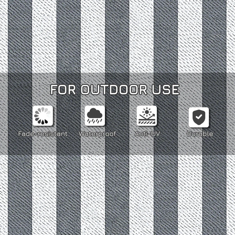 Outsunny Reversible Outdoor Rug, 9' x 18' Waterproof Plastic Straw Floor Mat, Portable RV Camping Carpet, Large Floor Mat for Backyard, Deck, Picnic, Beach, Gray & White Striped