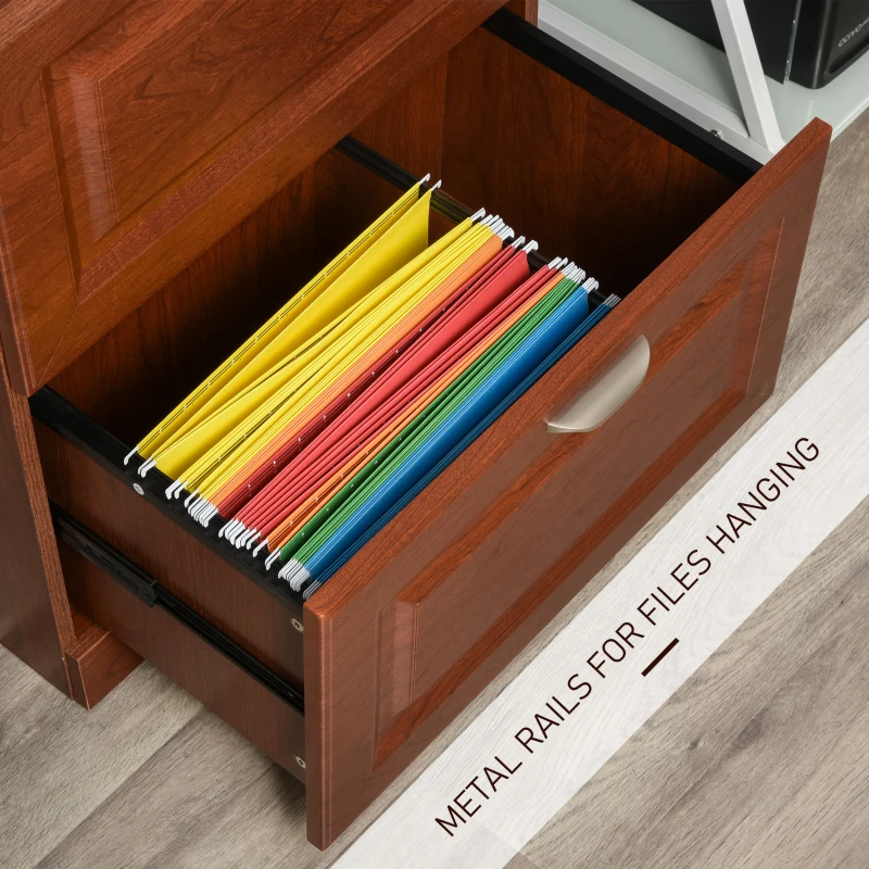 HOMCOM 2-Drawer Lateral File Cabinet Pedestal Documents Storage for Home Office, Coffee Brown