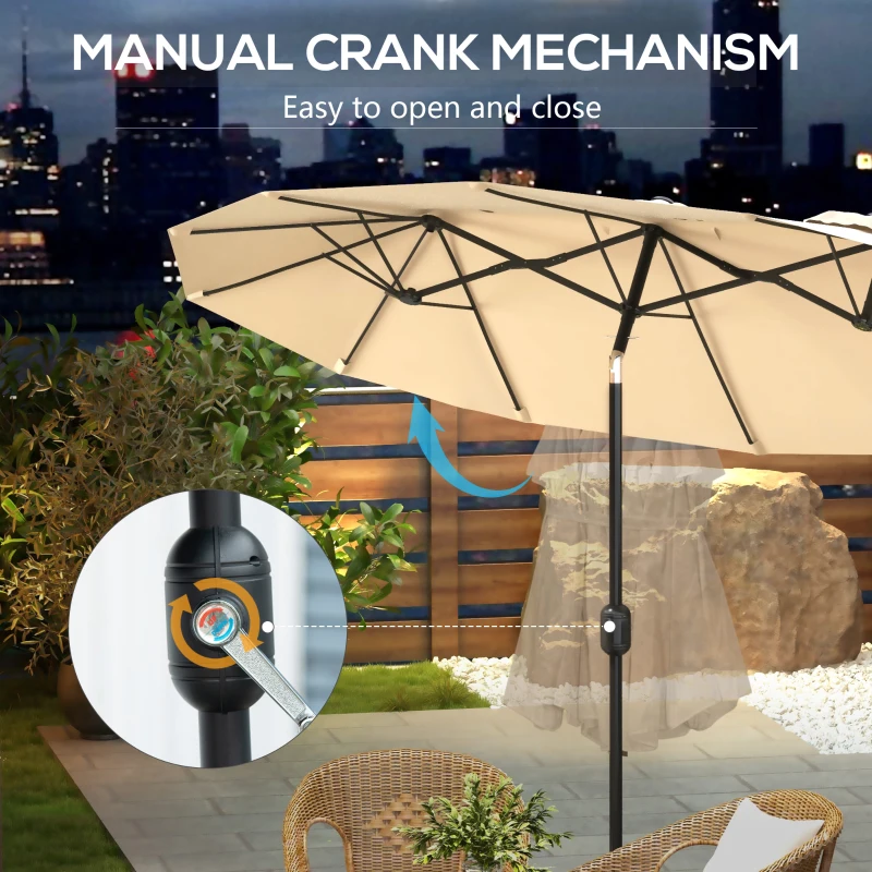 Outsunny Double Sided Patio Umbrella, 9.5' Large Outdoor Market Umbrella with Push Button Tilt and Crank, 3 Air Vents and 12 Ribs, for Garden, Deck, Pool, Brown(m-6)