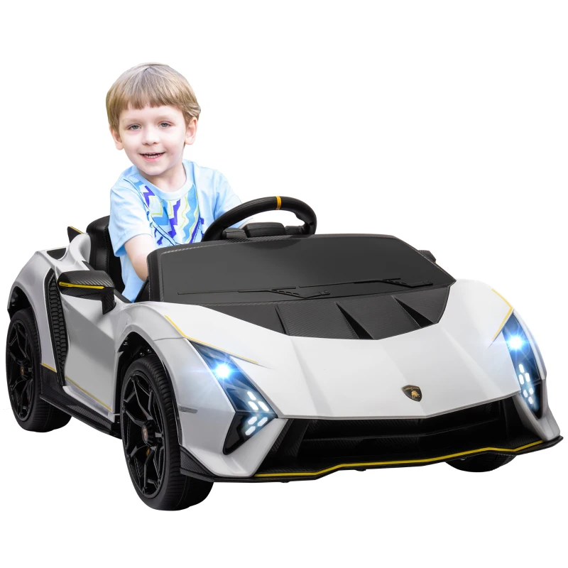 Qaba 12V Lamborghini Autentica Licensed Kids Car with Remote Control, 4 Wheels Spring Suspension, Soft Start, White