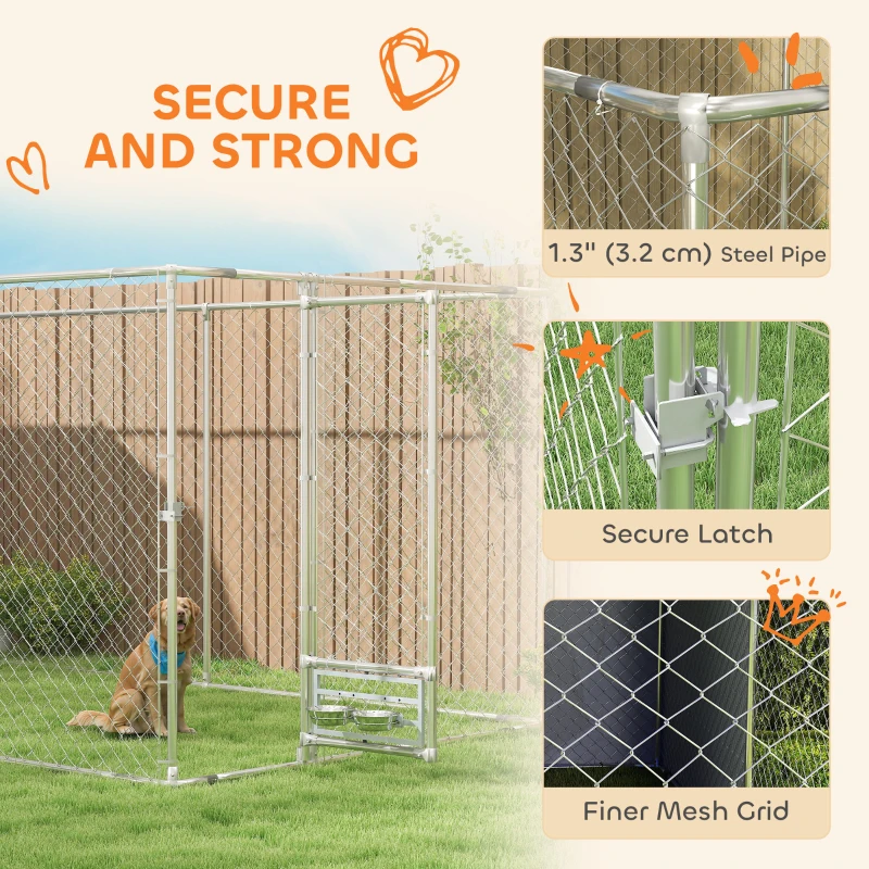 PawHut Galvanized Chain Link Large Outdoor Dog Kennel with Waterproof & UV-Resistant Cover, for M&L Dogs, 19.7' x 7.5' x 7.5'