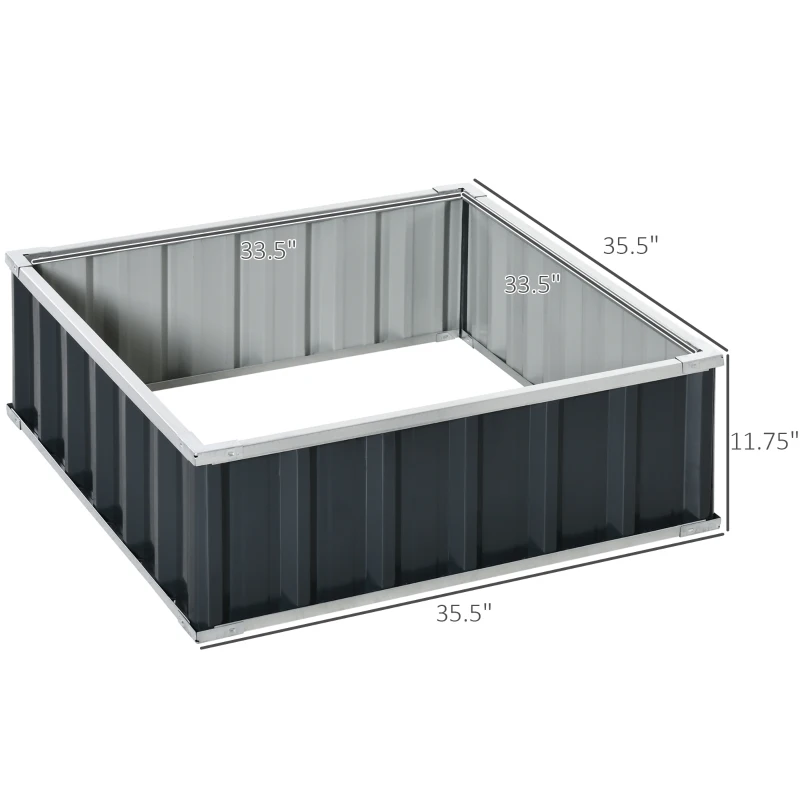 Outsunny 3' x 3' x 1' Raised Garden Bed, Galvanized Metal Planter Box for Vegetables Flowers Herbs, Dark Gray